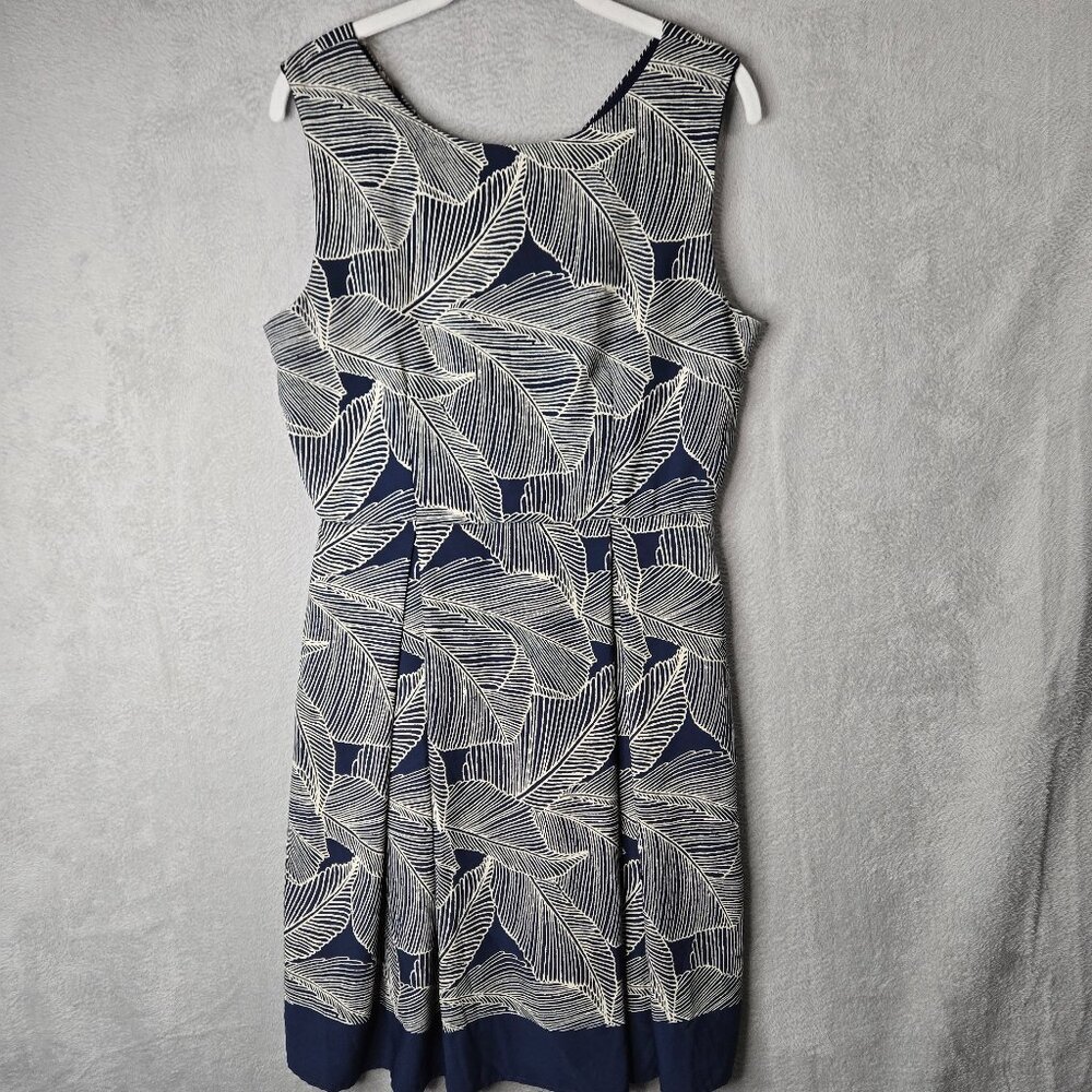 Yellow Star mod Cloth LARGE Women's Dress Palm Print Aline Pleats Casual